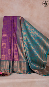 Purple and Jade Green Bridal Pure Kanchipuram Saree